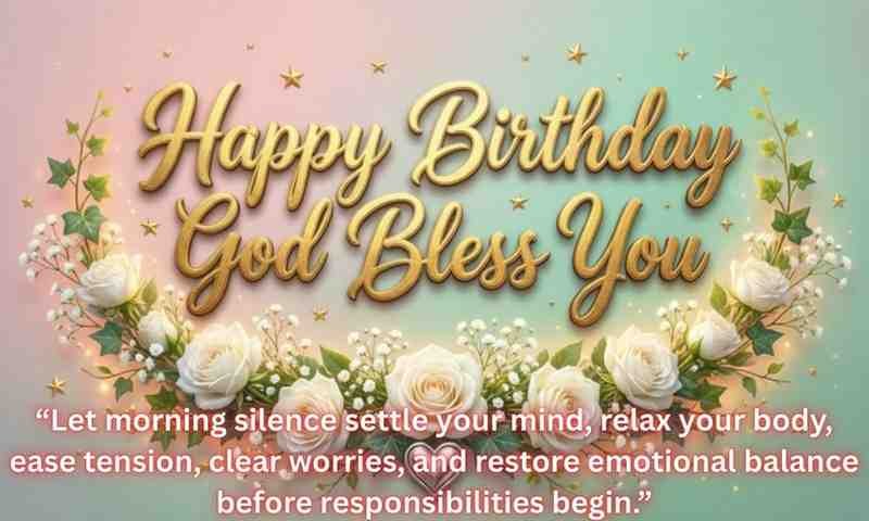 Happy Birthday God Bless You: Let morning silence settle your mind, relax your body, ease tension, clear worries, and restore emotional balance before responsibilities begin.
