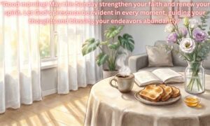 Inspirational Sunday Morning Blessings: Good morning! May this Sunday strengthen your faith and renew your spirit. Let God's presence be evident in every moment, guiding your thoughts and blessing your endeavors abundantly.