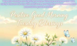Positive Good Morning Tuesday Blessings: "May this Tuesday morning fill your heart with peace and your mind with clarity. Embrace the day with confidence, knowing that every moment holds potential for growth and joy."