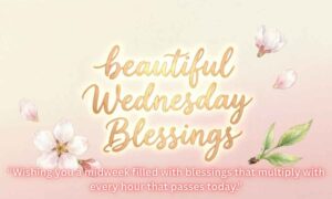 Wednesday Blessings" Midweek can feel overwhelming, but a heartfelt message changes everything. Sharing uplifting words brings joy, strength, and renewed energy to tackle the rest of the week beautifully. Wednesday blessings remind us to pause, reflect, and appreciate life's gifts. Whether through prayers, quotes, or images, these messages inspire positivity and encourage us to keep moving forward. Happy Wednesday Blessings 1. May this Wednesday bring you unexpected blessings and countless reasons to smile throughout the day. 2. Wishing you a happy Wednesday filled with peace, productivity, and beautiful moments that warm your heart. 3. Let today be a reminder that you're capable of amazing things. Happy Wednesday to you! 4. May your Wednesday shine brightly with hope, love, and all the good things life offers. 5. Sending you positive energy for a wonderful Wednesday. May everything you touch turn to success. 6. Happy Wednesday! May your day be as beautiful as your spirit and as bright as your smile. 7. Embrace this Wednesday with gratitude. You're halfway through the week and doing incredibly well. 8. May today bring you closer to your dreams and fill your heart with contentment and joy. 9. Wishing you a Wednesday blessed with good health, meaningful connections, and abundant happiness. 10. Happy Wednesday! May you find peace in every moment and strength in every challenge today. 11. Let this Wednesday be a fresh start, a new beginning filled with endless possibilities and blessings. 12. May your Wednesday be wrapped in sunshine, sprinkled with laughter, and filled with love. 13. Happy Wednesday! Trust the journey, celebrate small wins, and keep your heart open to miracles. Great Good Morning, Wednesday Blessings 14. Good morning! May this Wednesday morning fill your soul with peace and your path with clarity. 15. Rise and shine! Wednesday morning brings fresh opportunities. Embrace them with an open, joyful heart. 16. Good morning Wednesday! May your coffee be strong, your spirit stronger, and your day absolutely amazing. 17. Blessed Wednesday morning to you. May today exceed your expectations in every wonderful way possible. 18. Good morning! Let this Wednesday morning be your canvas. Paint it with positivity and bright colors. 19. Wishing you a glorious Wednesday morning filled with motivation, inspiration, and all things beautiful. 20. Good morning! May Wednesday bless you with courage to chase dreams and wisdom to appreciate now. 21. Wednesday morning arrives with promise. May you seize every opportunity and create something extraordinary today. 22. Good morning Wednesday! May your heart be light, your worries few, and your blessings many. 23. Blessed Wednesday morning! May you feel energized, inspired, and ready to conquer whatever comes your way. 24. Good morning! This Wednesday morning is your chance to write a beautiful chapter in your story. 25. May your Wednesday morning be filled with sweet moments, productive hours, and genuine happiness throughout. 26. Good morning Wednesday! Step into this day with confidence, knowing you're capable of incredible things. Wednesday Blessings and Prayers 27. Dear God, bless this Wednesday with Your grace. Guide my steps and fill my heart with peace. 28. Lord, grant me strength for this midweek journey. May Your wisdom light my path today and always. 29. Dear God, thank You for this Wednesday. Bless my efforts and help me serve others with love. 30. May God's blessings today surround you with protection, shower you with love, and grant you endless peace. 31. Lord, on this Wednesday, I pray for clarity, patience, and the courage to face challenges gracefully. 32. God, bless this midweek day with Your presence. May I feel Your comfort in every moment. 33. Dear Lord, thank You for another Wednesday. Help me live purposefully and spread kindness wherever I go. 34. May God bless you Wednesday with abundant joy, unwavering faith, and the strength to overcome anything. 35. Dear God, as Wednesday unfolds, guide my thoughts, words, and actions toward goodness and truth. 36. Lord, I surrender this Wednesday to You. May Your will be done and Your peace reign. 37. Dear God, bless this midweek prayer with Your listening ear. Grant me what I need most today. 38. God, on this Wednesday, I seek Your wisdom and guidance. Lead me toward my highest purpose. 39. May the Lord bless your Wednesday with protection from harm, provision for needs, and peace beyond understanding. Wednesday Blessings Quotes 40. "Wednesday is a reminder that you're halfway to your weekend dreams. Keep pushing forward with hope." 41. "Midweek is not a hurdle; it's a stepping stone. Embrace Wednesday with enthusiasm and watch magic happen." 42. "Wednesday whispers: You've made it this far. You're stronger than you think and capable of more." 43. "Let Wednesday be your reminder that every day brings new chances to become who you're meant to be." 44. "Wednesday motivation comes from knowing that persistence today creates the success you'll celebrate tomorrow." 45. "Midweek blues? Replace them with gratitude. Wednesday is a gift, not an obstacle to overcome." 46. "Wednesday challenges test your commitment. Rise above them and prove to yourself what you're truly capable of." 47. "The beauty of Wednesday lies in its position, close enough to see progress, far enough to keep going." 48. "Wednesday inspirational quotes remind us: Small steps forward are still progress. Keep moving, keep growing." 49. "Midweek motivation isn't about perfection. It's about persistence, patience, and believing in your journey." 50. "Wednesday brings opportunity disguised as routine. Look closer and you'll find reasons to celebrate today." 51. "Your Wednesday attitude determines your altitude. Choose positivity and watch how high you can soar." 52. "Wednesday is proof you're resilient. You've conquered three days and you'll conquer the rest too." Cute Wednesday Blessings 53. May your Wednesday be filled with warm hugs, happy surprises, and all the cute little things you love. 54. Sending you a virtual hug and lots of Wednesday love. May your day be as sweet as you are. 55. Happy Wednesday! May your coffee be perfect, your playlist amazing, and your smile absolutely radiant today. 56. Wishing you a Wednesday sprinkled with joy, wrapped in kindness, and topped with your favorite treats. 57. May this Wednesday bring you adorable moments, hearty laughs, and memories that make your heart smile. 58. Happy hump day! You're halfway there, and you're doing wonderfully. Treat yourself to something special today. 59. May your Wednesday be as delightful as puppies, as sweet as chocolate, and as bright as sunshine. 60. Sending Wednesday cuddles your way! May today surprise you with little joys around every corner. 61. Happy Wednesday! May you find magic in ordinary moments and beauty in unexpected places today. 62. Wishing you a Wednesday filled with giggles, good vibes, and all things that make life wonderfully adorable. 63. May your Wednesday overflow with cute surprises, sweet gestures, and reasons to smile and be grateful. 64. Happy Wednesday! Remember to pause, enjoy life's simple pleasures, and celebrate being absolutely awesome. 65. May this Wednesday bring you cozy feelings, joyful moments, and the warmth of knowing you're appreciated. Inspirational Wednesday Blessings 66. May this Wednesday remind you that obstacles are opportunities in disguise. Face them with courage and grace. 67. You possess incredible strength within. Let Wednesday be the day you tap into it and shine brilliantly. 68. May today inspire you to break barriers, challenge limits, and become the best version of yourself possible. 69. Wednesday brings fresh perspective. Look at your goals with renewed eyes and unstoppable determination today. 70. May you find inspiration in unexpected places this Wednesday, fueling your passion and driving you forward. 71. Your journey matters. Every Wednesday step brings you closer to dreams that once seemed impossible to reach. 72. May this Wednesday fill you with wisdom and guidance to make decisions that align with your purpose. 73. Believe in your abilities today. Wednesday is your opportunity to prove to yourself what you're capable of. 74. May inspiration flow through you this Wednesday, turning ordinary moments into extraordinary achievements and growth. 75. You're not just surviving Wednesday; you're thriving. Embrace your power and let it guide you forward. 76. May today bring clarity to confusion, strength to weakness, and hope to any doubts you're carrying now. 77. Wednesday reminds you: Progress isn't always linear. Keep moving forward with faith in your unique journey. 78. May this Wednesday inspire positive change within you, helping you become stronger, wiser, and more resilient. Positive and Grateful Wednesday Blessings 79. Thankful Wednesday to you! May gratitude fill your heart and positivity color every moment of today. 80. May this Wednesday remind you of life's countless blessings, both big and small, that surround you daily. 81. Grateful for this Wednesday and the opportunities it brings. May you recognize and celebrate them all. 82. May positive energy flow through your Wednesday, attracting good things and wonderful people into your life. 83. Thankful for your presence in this world. May Wednesday bless you as much as you bless others. 84. May gratitude be your compass this Wednesday, guiding you toward joy, peace, and beautiful experiences ahead. 85. Wednesday gratitude quotes remind us: Appreciation turns what we have into enough, and enough into abundance. 86. May you practice self kindness reminder today. Be gentle with yourself; you're doing better than you realize. 87. Grateful Wednesday blessings to you. May your heart overflow with thanksgiving and praise for life's gifts. 88. May positivity be contagious in your presence today. Spread it generously and watch it return multiplied. 89. Thankful Wednesday wishes for peace in chaos, joy in challenges, and blessings in every single moment. 90. May Wednesday fill you with appreciation for how far you've come and excitement for where you're going. 91. Grateful for this midweek moment to pause, reflect, and acknowledge all that makes life truly beautiful. Beautiful Wednesday Blessings Images 92. May beautiful images today remind you that life is art, and you're creating a masterpiece daily. 93. Wednesday blessing quotes images capture emotions words alone cannot. Share them to spread positivity and love. 94. May these beautiful Wednesday blessings images inspire you to see beauty everywhere you look today. 95. Visual blessings combine color, beauty, and meaning. May they brighten your Wednesday and lift your spirits. 96. May Wednesday blessings images you share today touch hearts, inspire minds, and spread kindness across distances. 97. Beautiful images carry powerful messages. Let them remind you of life's simple yet profound blessings today. 98. May inspirational Wednesday images you encounter today fuel your motivation and strengthen your resolve beautifully. 99. Wednesday blessing pictures speak directly to souls. Share them generously to create ripples of positivity everywhere. 100. May beautiful visuals today inspire gratitude, spark joy, and remind you how precious each moment truly is. 101. Inspirational images on Wednesday morning serve as daily reminders that beauty exists even in challenging times. 102. May Wednesday blessings images become your daily ritual, setting positive intentions that guide your entire day. 103. Beautiful blessings in image form create lasting impressions. May they inspire you to keep moving forward today. 104. May every image you see this Wednesday reinforce the belief that better days are always possible ahead. Happy Wednesday Prayers for Peace and Guidance 105. Lord, grant me peace and joy Wednesday. Calm my anxious thoughts and guide me toward tranquility today. 106. Dear God, I seek Your guidance this Wednesday. Show me the path You've prepared for me. 107. Dear God, bless this Wednesday with Your peace that surpasses understanding. Guard my heart and mind. 108. May God's presence fill your Wednesday with serenity, clarity, and the confidence to make wise decisions today. 109. Lord, I pray for harmony and contentment this Wednesday. Help me accept what I cannot change gracefully. 110. God, guide my steps today. May Your wisdom direct my choices and Your peace fill my spirit. 111. Dear Lord, grant me strength and faith to trust Your timing, even when Wednesday feels challenging. 112. May prayers for peace today bring you comfort, assurance, and the knowledge that you're divinely protected always. 113. Dear God, fill this Wednesday with Your love. Help me extend that same love to everyone I meet. 114. Lord, when confusion clouds my Wednesday, be my light. When fear creeps in, be my courage and guide. 115. Dear God, I pray for guidance in decisions big and small today. May Your will be done. 116. May Wednesday prayers bring you closer to your purpose, deeper into peace, and stronger in faith than before. 117. God, bless this midweek day with clarity. Remove distractions and help me focus on what truly matters most. Wonderful Wednesday Wishes for Family and Friends 118. Wonderful Wednesday to my amazing family! May today bring us closer together through love and laughter shared. 119. Wishing my dear friend a blessed Wednesday filled with everything that makes your beautiful heart smile today. 120. To my family, may this Wednesday bless you with health, happiness, and countless reasons to feel grateful. 121. Happy Wednesday to friends who make life brighter! May your day be as wonderful as you are. 122. Sending Wednesday love to family near and far. May you feel my warm thoughts wrapping around you today. 123. Dear friend, may your Wednesday overflow with blessings, opportunities, and moments that take your breath away. 124. To my wonderful family, may Wednesday bring harmony to our home and joy to each heart within it. 125. Wishing my friend a spectacular Wednesday! May you accomplish everything on your list and still find time to rest. 126. Family blessings this Wednesday: May we support each other, celebrate together, and grow stronger in love daily. 127. Happy Wednesday to the friend who always understands! May today reward your kindness with beautiful surprises ahead. 128. To family, the foundation of my world: May Wednesday strengthen our bonds and multiply our shared blessings. 129. Dear friend, may this Wednesday remind you how much you're appreciated, valued, and loved beyond measure. 130. Wonderful Wednesday wishes for family and friends everywhere! May we all experience peace, prosperity, and pure joy. Wednesday Quotes to Stay Motivated at Midweek 131. "Wednesday is your proving ground. Show yourself what persistence looks like when motivation fades away temporarily." 132. "Midweek motivation: Remember why you started. That reason is still valid, and you're still capable of achieving it." 133. "Wednesday doesn't need to be perfect. It just needs your best effort and willingness to keep trying." 134. "When Wednesday feels heavy, remember: Every champion once felt tired too. They kept going, and so will you." 135. "Midweek is where commitment is tested. Pass the test by showing up, even when it's difficult." 136. "Wednesday whispers: Success isn't about never falling. It's about rising every single time you do fall." 137. "Stay positive Wednesday by focusing on progress made, not distance remaining. Celebrate how far you've already come." 138. "Midweek motivation comes from remembering: You didn't come this far to only come this far. Keep pushing." 139. "Wednesday challenges are temporary, but the pride of persevering through them lasts forever. Keep moving forward confidently." 140. "When Wednesday tests your resolve, remember: Diamonds form under pressure. You're becoming stronger through this process." 141. "Midweek is about maintaining momentum. Don't stop now; you're building something amazing one day at a time." 142. "Wednesday encouragement: Your future self will thank you for not giving up when things got challenging today." 143. "Keep moving forward, even if progress feels slow. Wednesday steps still count toward the finish line ahead." Wednesday Morning Blessings to Start Your Day Right 144. May this Wednesday morning fill you with energy, focus, and excitement for all the possibilities today holds. 145. Blessed Wednesday morning! May your first thoughts be grateful, your first steps purposeful, and your day magnificent. 146. Good morning Wednesday! Rise with determination, proceed with confidence, and end with satisfaction and peaceful rest tonight. 147. May Wednesday morning bless you with clarity about priorities, energy for tasks, and grace for unexpected challenges. 148. Good morning! This Wednesday morning brings fresh opportunities. Approach them with courage, creativity, and open enthusiasm today. 149. Blessed Wednesday morning to you! May your coffee taste perfect and your day unfold better than expected. 150. May this Wednesday morning remind you that each sunrise represents another chance to create something beautiful and meaningful. 151. Good morning Wednesday! Start today knowing you're capable, worthy, and equipped to handle whatever comes your way. 152. Wednesday morning blessings: May you feel rested, motivated, and ready to embrace today's adventures with joyful anticipation. 153. Good morning! Let Wednesday morning set a positive tone that influences every hour, every interaction, every outcome today. Inspirational Wednesday Quotes for Positivity and Strength 154. "Wednesday strength comes not from avoiding challenges but from facing them with courage, grace, and unwavering faith." 155. "Positivity on Wednesday isn't ignoring problems; it's believing in your ability to overcome them successfully." 156. "Wednesday reminds us: Strength isn't about never feeling weak. It's about continuing forward despite that weakness." 157. "Inspirational Wednesday truth: Your current struggle is developing the strength you need for your next level ahead." 158. "Wednesday positivity creates Wednesday success. Your mindset shapes your reality more than circumstances ever could." 159. "Strength for Wednesday: You've survived 100% of your worst days so far. Today will be no exception." 160. "Wednesday inspiration: Every setback is a setup for a comeback. Trust the process and keep believing always." 161. "Positivity isn't weakness; it's courage. Choosing hope on difficult Wednesdays demonstrates incredible strength within you." 162. "Wednesday quote for strength: You're not just enduring; you're growing, learning, and becoming someone incredibly resilient." Conclusion Wednesday represents more than midweek, it's a powerful reminder that persistence creates progress. These messages, prayers, and quotes provide encouragement exactly when we need it most during busy weeks. Share these blessings generously with those around you today. A simple message can transform someone's entire Wednesday, creating ripples of positivity that extend far beyond what we imagine possible. Frequently Asked Questions What are the best Wednesday blessings quotes for midweek motivation? The best Wednesday blessings quotes inspire strength, gratitude, and fresh focus to help you stay positive and productive through the week. Where can I find Wednesday blessings images with uplifting messages? You can find beautiful Wednesday blessings images with encouraging words on faith blogs, quote websites, and social media pages dedicated to daily inspiration. What is a powerful Wednesday prayer for midweek strength? A powerful Wednesday prayer asks for renewed energy, clear direction, and peace to handle challenges with faith and confidence. Why are Wednesday blessings important for midweek joy? Wednesday blessings help reset your mindset, boost motivation, and bring hope when the week starts to feel overwhelming. How do I share Wednesday blessings with friends and family? You can share Wednesday blessings through text messages, social media posts, or thoughtful images that spread encouragement and positivity. What Bible verses are good for Wednesday blessings? Popular Bible verses for Wednesday blessings focus on strength, trust in God, gratitude, and perseverance during busy or stressful days. Can Wednesday blessings improve my mood and productivity? Yes, reading or sharing uplifting Wednesday blessings can shift your mindset, reduce stress, and help you stay focused on your goals. What are short Wednesday blessings quotes for social media? Short Wednesday blessings quotes are simple, positive messages that inspire faith, gratitude, and motivation in just a few meaningful words. How do Wednesday prayers bring peace during a busy week? Wednesday prayers center your thoughts, calm anxiety, and remind you to trust God’s plan even in the middle of a hectic schedule. What makes Wednesday blessings different from other daily blessings? Wednesday blessings focus on midweek renewal, helping you regain energy and joy as you move toward the rest of the week.