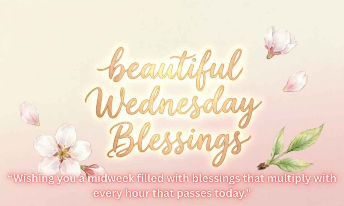 Wednesday Blessings" Midweek can feel overwhelming, but a heartfelt message changes everything. Sharing uplifting words brings joy, strength, and renewed energy to tackle the rest of the week beautifully. Wednesday blessings remind us to pause, reflect, and appreciate life's gifts. Whether through prayers, quotes, or images, these messages inspire positivity and encourage us to keep moving forward. Happy Wednesday Blessings 1. May this Wednesday bring you unexpected blessings and countless reasons to smile throughout the day. 2. Wishing you a happy Wednesday filled with peace, productivity, and beautiful moments that warm your heart. 3. Let today be a reminder that you're capable of amazing things. Happy Wednesday to you! 4. May your Wednesday shine brightly with hope, love, and all the good things life offers. 5. Sending you positive energy for a wonderful Wednesday. May everything you touch turn to success. 6. Happy Wednesday! May your day be as beautiful as your spirit and as bright as your smile. 7. Embrace this Wednesday with gratitude. You're halfway through the week and doing incredibly well. 8. May today bring you closer to your dreams and fill your heart with contentment and joy. 9. Wishing you a Wednesday blessed with good health, meaningful connections, and abundant happiness. 10. Happy Wednesday! May you find peace in every moment and strength in every challenge today. 11. Let this Wednesday be a fresh start, a new beginning filled with endless possibilities and blessings. 12. May your Wednesday be wrapped in sunshine, sprinkled with laughter, and filled with love. 13. Happy Wednesday! Trust the journey, celebrate small wins, and keep your heart open to miracles. Great Good Morning, Wednesday Blessings 14. Good morning! May this Wednesday morning fill your soul with peace and your path with clarity. 15. Rise and shine! Wednesday morning brings fresh opportunities. Embrace them with an open, joyful heart. 16. Good morning Wednesday! May your coffee be strong, your spirit stronger, and your day absolutely amazing. 17. Blessed Wednesday morning to you. May today exceed your expectations in every wonderful way possible. 18. Good morning! Let this Wednesday morning be your canvas. Paint it with positivity and bright colors. 19. Wishing you a glorious Wednesday morning filled with motivation, inspiration, and all things beautiful. 20. Good morning! May Wednesday bless you with courage to chase dreams and wisdom to appreciate now. 21. Wednesday morning arrives with promise. May you seize every opportunity and create something extraordinary today. 22. Good morning Wednesday! May your heart be light, your worries few, and your blessings many. 23. Blessed Wednesday morning! May you feel energized, inspired, and ready to conquer whatever comes your way. 24. Good morning! This Wednesday morning is your chance to write a beautiful chapter in your story. 25. May your Wednesday morning be filled with sweet moments, productive hours, and genuine happiness throughout. 26. Good morning Wednesday! Step into this day with confidence, knowing you're capable of incredible things. Wednesday Blessings and Prayers 27. Dear God, bless this Wednesday with Your grace. Guide my steps and fill my heart with peace. 28. Lord, grant me strength for this midweek journey. May Your wisdom light my path today and always. 29. Dear God, thank You for this Wednesday. Bless my efforts and help me serve others with love. 30. May God's blessings today surround you with protection, shower you with love, and grant you endless peace. 31. Lord, on this Wednesday, I pray for clarity, patience, and the courage to face challenges gracefully. 32. God, bless this midweek day with Your presence. May I feel Your comfort in every moment. 33. Dear Lord, thank You for another Wednesday. Help me live purposefully and spread kindness wherever I go. 34. May God bless you Wednesday with abundant joy, unwavering faith, and the strength to overcome anything. 35. Dear God, as Wednesday unfolds, guide my thoughts, words, and actions toward goodness and truth. 36. Lord, I surrender this Wednesday to You. May Your will be done and Your peace reign. 37. Dear God, bless this midweek prayer with Your listening ear. Grant me what I need most today. 38. God, on this Wednesday, I seek Your wisdom and guidance. Lead me toward my highest purpose. 39. May the Lord bless your Wednesday with protection from harm, provision for needs, and peace beyond understanding. Wednesday Blessings Quotes 40. "Wednesday is a reminder that you're halfway to your weekend dreams. Keep pushing forward with hope." 41. "Midweek is not a hurdle; it's a stepping stone. Embrace Wednesday with enthusiasm and watch magic happen." 42. "Wednesday whispers: You've made it this far. You're stronger than you think and capable of more." 43. "Let Wednesday be your reminder that every day brings new chances to become who you're meant to be." 44. "Wednesday motivation comes from knowing that persistence today creates the success you'll celebrate tomorrow." 45. "Midweek blues? Replace them with gratitude. Wednesday is a gift, not an obstacle to overcome." 46. "Wednesday challenges test your commitment. Rise above them and prove to yourself what you're truly capable of." 47. "The beauty of Wednesday lies in its position, close enough to see progress, far enough to keep going." 48. "Wednesday inspirational quotes remind us: Small steps forward are still progress. Keep moving, keep growing." 49. "Midweek motivation isn't about perfection. It's about persistence, patience, and believing in your journey." 50. "Wednesday brings opportunity disguised as routine. Look closer and you'll find reasons to celebrate today." 51. "Your Wednesday attitude determines your altitude. Choose positivity and watch how high you can soar." 52. "Wednesday is proof you're resilient. You've conquered three days and you'll conquer the rest too." Cute Wednesday Blessings 53. May your Wednesday be filled with warm hugs, happy surprises, and all the cute little things you love. 54. Sending you a virtual hug and lots of Wednesday love. May your day be as sweet as you are. 55. Happy Wednesday! May your coffee be perfect, your playlist amazing, and your smile absolutely radiant today. 56. Wishing you a Wednesday sprinkled with joy, wrapped in kindness, and topped with your favorite treats. 57. May this Wednesday bring you adorable moments, hearty laughs, and memories that make your heart smile. 58. Happy hump day! You're halfway there, and you're doing wonderfully. Treat yourself to something special today. 59. May your Wednesday be as delightful as puppies, as sweet as chocolate, and as bright as sunshine. 60. Sending Wednesday cuddles your way! May today surprise you with little joys around every corner. 61. Happy Wednesday! May you find magic in ordinary moments and beauty in unexpected places today. 62. Wishing you a Wednesday filled with giggles, good vibes, and all things that make life wonderfully adorable. 63. May your Wednesday overflow with cute surprises, sweet gestures, and reasons to smile and be grateful. 64. Happy Wednesday! Remember to pause, enjoy life's simple pleasures, and celebrate being absolutely awesome. 65. May this Wednesday bring you cozy feelings, joyful moments, and the warmth of knowing you're appreciated. Inspirational Wednesday Blessings 66. May this Wednesday remind you that obstacles are opportunities in disguise. Face them with courage and grace. 67. You possess incredible strength within. Let Wednesday be the day you tap into it and shine brilliantly. 68. May today inspire you to break barriers, challenge limits, and become the best version of yourself possible. 69. Wednesday brings fresh perspective. Look at your goals with renewed eyes and unstoppable determination today. 70. May you find inspiration in unexpected places this Wednesday, fueling your passion and driving you forward. 71. Your journey matters. Every Wednesday step brings you closer to dreams that once seemed impossible to reach. 72. May this Wednesday fill you with wisdom and guidance to make decisions that align with your purpose. 73. Believe in your abilities today. Wednesday is your opportunity to prove to yourself what you're capable of. 74. May inspiration flow through you this Wednesday, turning ordinary moments into extraordinary achievements and growth. 75. You're not just surviving Wednesday; you're thriving. Embrace your power and let it guide you forward. 76. May today bring clarity to confusion, strength to weakness, and hope to any doubts you're carrying now. 77. Wednesday reminds you: Progress isn't always linear. Keep moving forward with faith in your unique journey. 78. May this Wednesday inspire positive change within you, helping you become stronger, wiser, and more resilient. Positive and Grateful Wednesday Blessings 79. Thankful Wednesday to you! May gratitude fill your heart and positivity color every moment of today. 80. May this Wednesday remind you of life's countless blessings, both big and small, that surround you daily. 81. Grateful for this Wednesday and the opportunities it brings. May you recognize and celebrate them all. 82. May positive energy flow through your Wednesday, attracting good things and wonderful people into your life. 83. Thankful for your presence in this world. May Wednesday bless you as much as you bless others. 84. May gratitude be your compass this Wednesday, guiding you toward joy, peace, and beautiful experiences ahead. 85. Wednesday gratitude quotes remind us: Appreciation turns what we have into enough, and enough into abundance. 86. May you practice self kindness reminder today. Be gentle with yourself; you're doing better than you realize. 87. Grateful Wednesday blessings to you. May your heart overflow with thanksgiving and praise for life's gifts. 88. May positivity be contagious in your presence today. Spread it generously and watch it return multiplied. 89. Thankful Wednesday wishes for peace in chaos, joy in challenges, and blessings in every single moment. 90. May Wednesday fill you with appreciation for how far you've come and excitement for where you're going. 91. Grateful for this midweek moment to pause, reflect, and acknowledge all that makes life truly beautiful. Beautiful Wednesday Blessings Images 92. May beautiful images today remind you that life is art, and you're creating a masterpiece daily. 93. Wednesday blessing quotes images capture emotions words alone cannot. Share them to spread positivity and love. 94. May these beautiful Wednesday blessings images inspire you to see beauty everywhere you look today. 95. Visual blessings combine color, beauty, and meaning. May they brighten your Wednesday and lift your spirits. 96. May Wednesday blessings images you share today touch hearts, inspire minds, and spread kindness across distances. 97. Beautiful images carry powerful messages. Let them remind you of life's simple yet profound blessings today. 98. May inspirational Wednesday images you encounter today fuel your motivation and strengthen your resolve beautifully. 99. Wednesday blessing pictures speak directly to souls. Share them generously to create ripples of positivity everywhere. 100. May beautiful visuals today inspire gratitude, spark joy, and remind you how precious each moment truly is. 101. Inspirational images on Wednesday morning serve as daily reminders that beauty exists even in challenging times. 102. May Wednesday blessings images become your daily ritual, setting positive intentions that guide your entire day. 103. Beautiful blessings in image form create lasting impressions. May they inspire you to keep moving forward today. 104. May every image you see this Wednesday reinforce the belief that better days are always possible ahead. Happy Wednesday Prayers for Peace and Guidance 105. Lord, grant me peace and joy Wednesday. Calm my anxious thoughts and guide me toward tranquility today. 106. Dear God, I seek Your guidance this Wednesday. Show me the path You've prepared for me. 107. Dear God, bless this Wednesday with Your peace that surpasses understanding. Guard my heart and mind. 108. May God's presence fill your Wednesday with serenity, clarity, and the confidence to make wise decisions today. 109. Lord, I pray for harmony and contentment this Wednesday. Help me accept what I cannot change gracefully. 110. God, guide my steps today. May Your wisdom direct my choices and Your peace fill my spirit. 111. Dear Lord, grant me strength and faith to trust Your timing, even when Wednesday feels challenging. 112. May prayers for peace today bring you comfort, assurance, and the knowledge that you're divinely protected always. 113. Dear God, fill this Wednesday with Your love. Help me extend that same love to everyone I meet. 114. Lord, when confusion clouds my Wednesday, be my light. When fear creeps in, be my courage and guide. 115. Dear God, I pray for guidance in decisions big and small today. May Your will be done. 116. May Wednesday prayers bring you closer to your purpose, deeper into peace, and stronger in faith than before. 117. God, bless this midweek day with clarity. Remove distractions and help me focus on what truly matters most. Wonderful Wednesday Wishes for Family and Friends 118. Wonderful Wednesday to my amazing family! May today bring us closer together through love and laughter shared. 119. Wishing my dear friend a blessed Wednesday filled with everything that makes your beautiful heart smile today. 120. To my family, may this Wednesday bless you with health, happiness, and countless reasons to feel grateful. 121. Happy Wednesday to friends who make life brighter! May your day be as wonderful as you are. 122. Sending Wednesday love to family near and far. May you feel my warm thoughts wrapping around you today. 123. Dear friend, may your Wednesday overflow with blessings, opportunities, and moments that take your breath away. 124. To my wonderful family, may Wednesday bring harmony to our home and joy to each heart within it. 125. Wishing my friend a spectacular Wednesday! May you accomplish everything on your list and still find time to rest. 126. Family blessings this Wednesday: May we support each other, celebrate together, and grow stronger in love daily. 127. Happy Wednesday to the friend who always understands! May today reward your kindness with beautiful surprises ahead. 128. To family, the foundation of my world: May Wednesday strengthen our bonds and multiply our shared blessings. 129. Dear friend, may this Wednesday remind you how much you're appreciated, valued, and loved beyond measure. 130. Wonderful Wednesday wishes for family and friends everywhere! May we all experience peace, prosperity, and pure joy. Wednesday Quotes to Stay Motivated at Midweek 131. "Wednesday is your proving ground. Show yourself what persistence looks like when motivation fades away temporarily." 132. "Midweek motivation: Remember why you started. That reason is still valid, and you're still capable of achieving it." 133. "Wednesday doesn't need to be perfect. It just needs your best effort and willingness to keep trying." 134. "When Wednesday feels heavy, remember: Every champion once felt tired too. They kept going, and so will you." 135. "Midweek is where commitment is tested. Pass the test by showing up, even when it's difficult." 136. "Wednesday whispers: Success isn't about never falling. It's about rising every single time you do fall." 137. "Stay positive Wednesday by focusing on progress made, not distance remaining. Celebrate how far you've already come." 138. "Midweek motivation comes from remembering: You didn't come this far to only come this far. Keep pushing." 139. "Wednesday challenges are temporary, but the pride of persevering through them lasts forever. Keep moving forward confidently." 140. "When Wednesday tests your resolve, remember: Diamonds form under pressure. You're becoming stronger through this process." 141. "Midweek is about maintaining momentum. Don't stop now; you're building something amazing one day at a time." 142. "Wednesday encouragement: Your future self will thank you for not giving up when things got challenging today." 143. "Keep moving forward, even if progress feels slow. Wednesday steps still count toward the finish line ahead." Wednesday Morning Blessings to Start Your Day Right 144. May this Wednesday morning fill you with energy, focus, and excitement for all the possibilities today holds. 145. Blessed Wednesday morning! May your first thoughts be grateful, your first steps purposeful, and your day magnificent. 146. Good morning Wednesday! Rise with determination, proceed with confidence, and end with satisfaction and peaceful rest tonight. 147. May Wednesday morning bless you with clarity about priorities, energy for tasks, and grace for unexpected challenges. 148. Good morning! This Wednesday morning brings fresh opportunities. Approach them with courage, creativity, and open enthusiasm today. 149. Blessed Wednesday morning to you! May your coffee taste perfect and your day unfold better than expected. 150. May this Wednesday morning remind you that each sunrise represents another chance to create something beautiful and meaningful. 151. Good morning Wednesday! Start today knowing you're capable, worthy, and equipped to handle whatever comes your way. 152. Wednesday morning blessings: May you feel rested, motivated, and ready to embrace today's adventures with joyful anticipation. 153. Good morning! Let Wednesday morning set a positive tone that influences every hour, every interaction, every outcome today. Inspirational Wednesday Quotes for Positivity and Strength 154. "Wednesday strength comes not from avoiding challenges but from facing them with courage, grace, and unwavering faith." 155. "Positivity on Wednesday isn't ignoring problems; it's believing in your ability to overcome them successfully." 156. "Wednesday reminds us: Strength isn't about never feeling weak. It's about continuing forward despite that weakness." 157. "Inspirational Wednesday truth: Your current struggle is developing the strength you need for your next level ahead." 158. "Wednesday positivity creates Wednesday success. Your mindset shapes your reality more than circumstances ever could." 159. "Strength for Wednesday: You've survived 100% of your worst days so far. Today will be no exception." 160. "Wednesday inspiration: Every setback is a setup for a comeback. Trust the process and keep believing always." 161. "Positivity isn't weakness; it's courage. Choosing hope on difficult Wednesdays demonstrates incredible strength within you." 162. "Wednesday quote for strength: You're not just enduring; you're growing, learning, and becoming someone incredibly resilient." Conclusion Wednesday represents more than midweek, it's a powerful reminder that persistence creates progress. These messages, prayers, and quotes provide encouragement exactly when we need it most during busy weeks. Share these blessings generously with those around you today. A simple message can transform someone's entire Wednesday, creating ripples of positivity that extend far beyond what we imagine possible. Frequently Asked Questions What are the best Wednesday blessings quotes for midweek motivation? The best Wednesday blessings quotes inspire strength, gratitude, and fresh focus to help you stay positive and productive through the week. Where can I find Wednesday blessings images with uplifting messages? You can find beautiful Wednesday blessings images with encouraging words on faith blogs, quote websites, and social media pages dedicated to daily inspiration. What is a powerful Wednesday prayer for midweek strength? A powerful Wednesday prayer asks for renewed energy, clear direction, and peace to handle challenges with faith and confidence. Why are Wednesday blessings important for midweek joy? Wednesday blessings help reset your mindset, boost motivation, and bring hope when the week starts to feel overwhelming. How do I share Wednesday blessings with friends and family? You can share Wednesday blessings through text messages, social media posts, or thoughtful images that spread encouragement and positivity. What Bible verses are good for Wednesday blessings? Popular Bible verses for Wednesday blessings focus on strength, trust in God, gratitude, and perseverance during busy or stressful days. Can Wednesday blessings improve my mood and productivity? Yes, reading or sharing uplifting Wednesday blessings can shift your mindset, reduce stress, and help you stay focused on your goals. What are short Wednesday blessings quotes for social media? Short Wednesday blessings quotes are simple, positive messages that inspire faith, gratitude, and motivation in just a few meaningful words. How do Wednesday prayers bring peace during a busy week? Wednesday prayers center your thoughts, calm anxiety, and remind you to trust God’s plan even in the middle of a hectic schedule. What makes Wednesday blessings different from other daily blessings? Wednesday blessings focus on midweek renewal, helping you regain energy and joy as you move toward the rest of the week.
